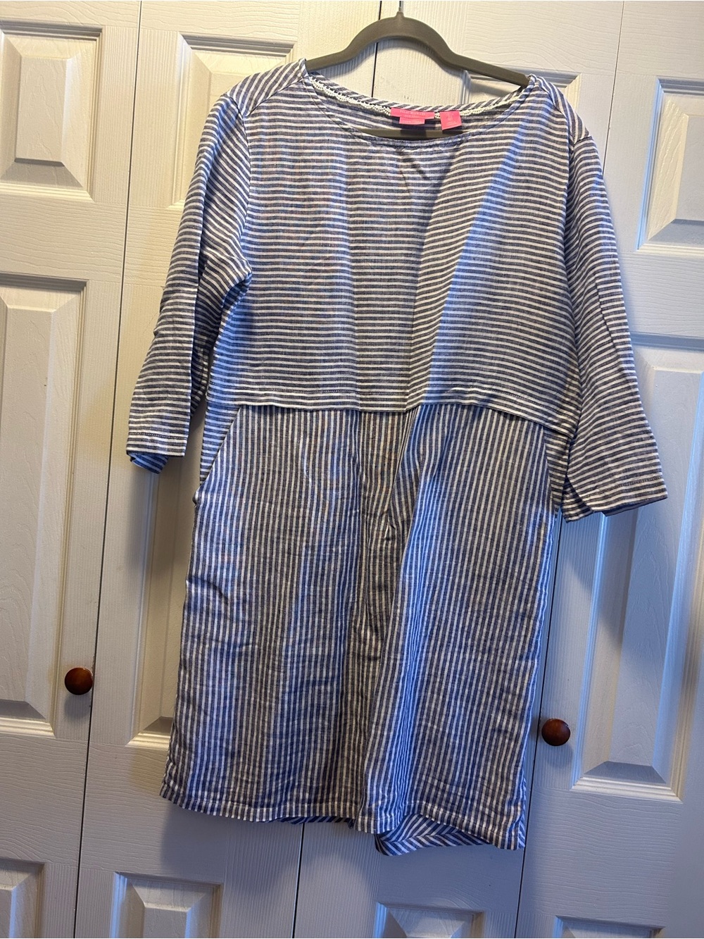 Isaac Mizrahi Blue & White Striped Linen Dress with Pockets